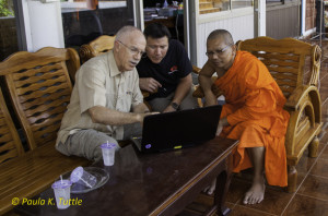 Merlin meeting with the head monk at Wat Khao Chong Pran who was happy to see him again.