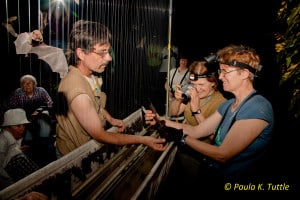 Geoffrey Gomes and Fiona Reid demonstrating bats to BCI members in Trinidad.